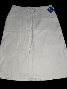 Linen Blend Skirt Sz 16 A-Line Maxi Beige Off White Casual Travel Classic Basic